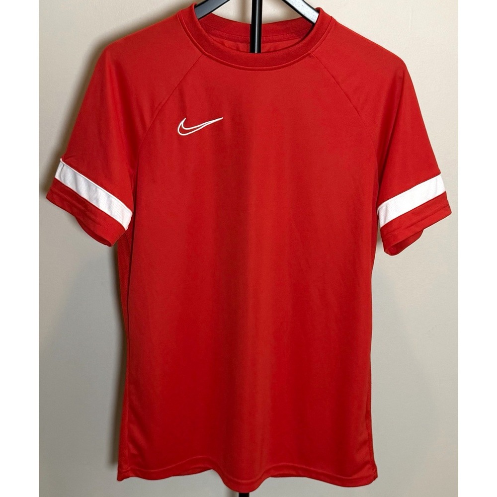 Nike Dri-FIT Men's L Red/White Jersey T-Shirt Logo Stripes Crew Soccer Perfect